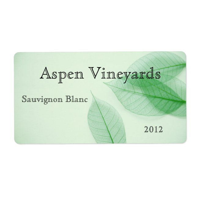 Leaf skeletons on pale green horizontal wine label (Front)
