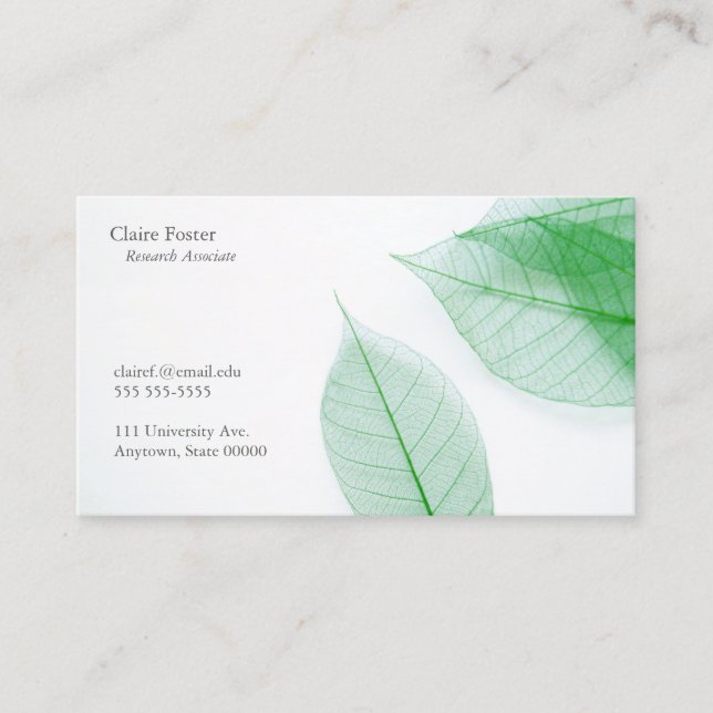 Leaf skeletons on white business card (Front)