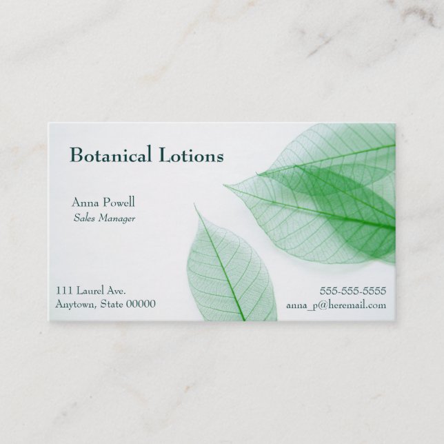 Leaf skeletons on white business card (Front)