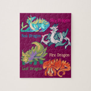 Leaf, sky, fire, sea Dragon pixel art Jigsaw Puzzle