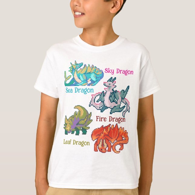 Leaf, sky, fire, sea Dragon pixel art T-Shirt (Front)