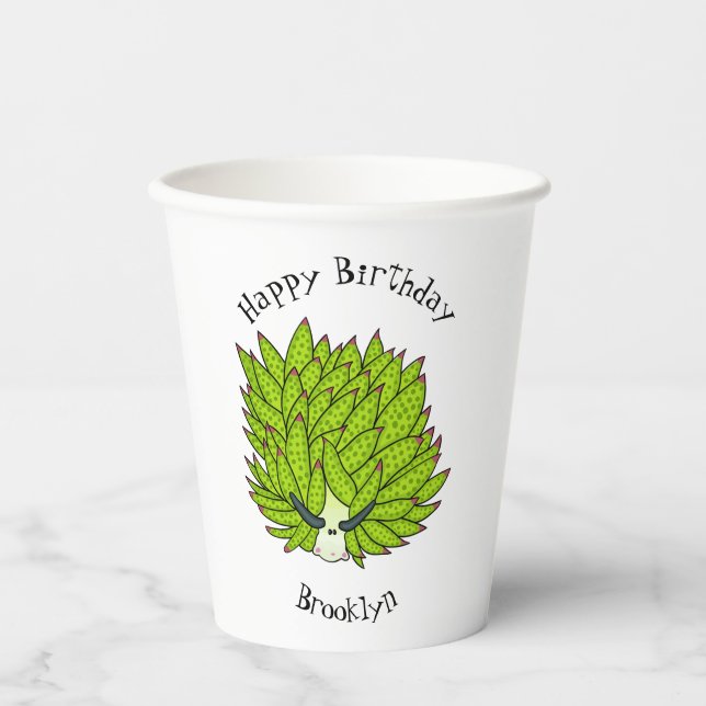 Leaf slug cartoon illustration  paper cups (Front)