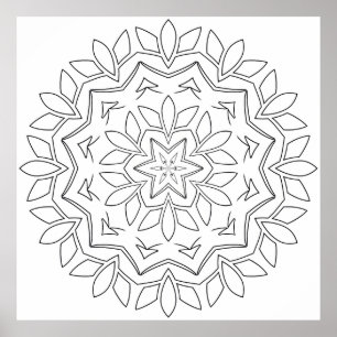 Leaf Star Mandala Colouring Page Nature Design Poster