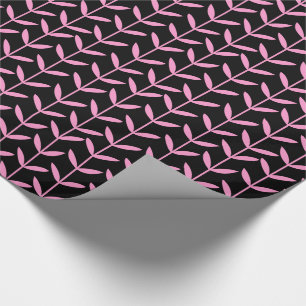 Leaf Stems - Pink on Black Wrapping Paper