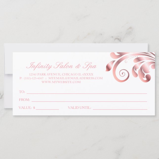 Leaf Swirl Nail Salon Gift Certificate Pink (Front)