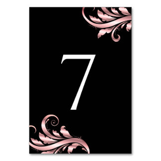 Leaf Swirl Wedding Table Number Black Pink