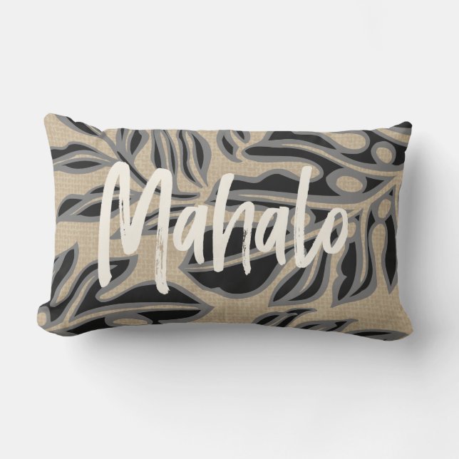 Leaf Tiki Charcoal Hawaiian Tropical Reversible Lumbar Cushion (Front)