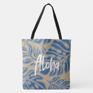 Leaf Tiki Indigo Blue Hawaiian Tropical Beach Bag