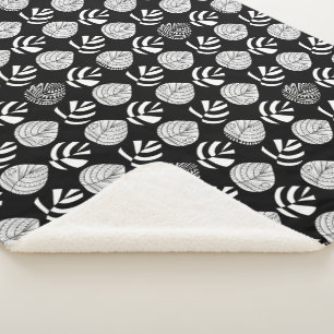 Leaf to Fish Transition Black White Sherpa Blanket