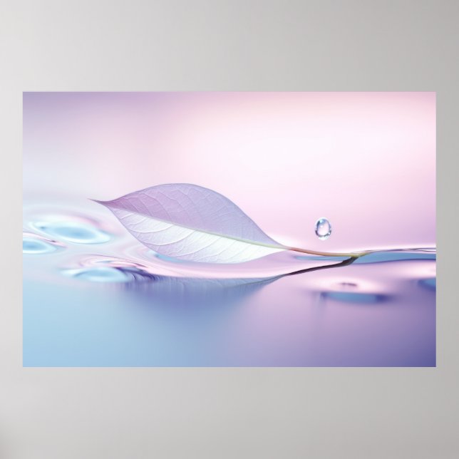 Leaf Water Drop Nature Serene Tranquil  Poster (Front)