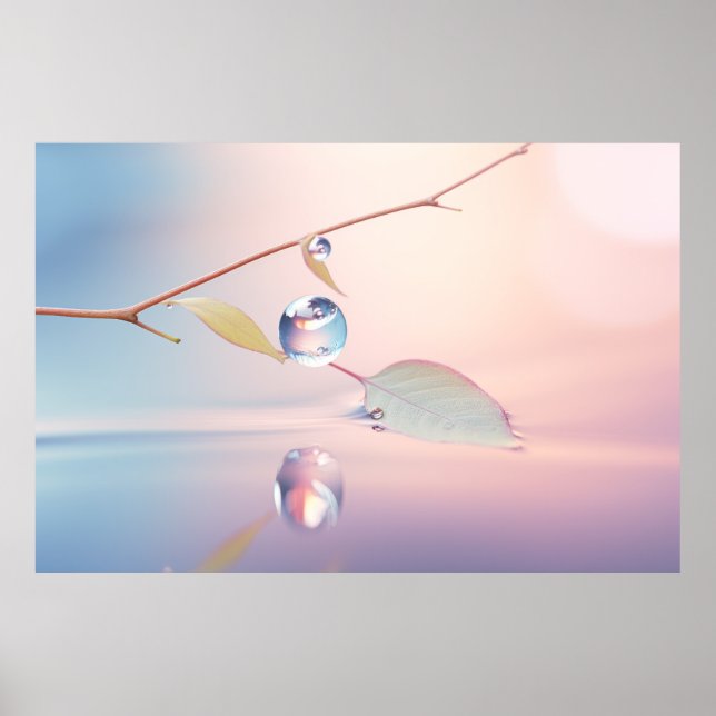 Leaf Water Drop Nature Serene Tranquil  Poster (Front)