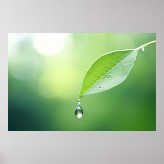 Leaf Water Drop Nature Serene Tranquil  Poster (Front)