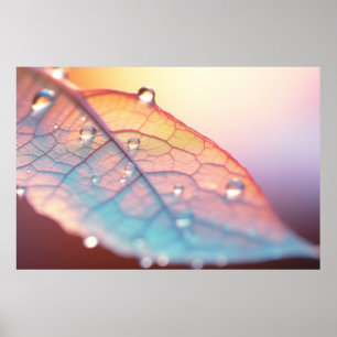 Leaf Water Drop Nature Serene Tranquil Poster