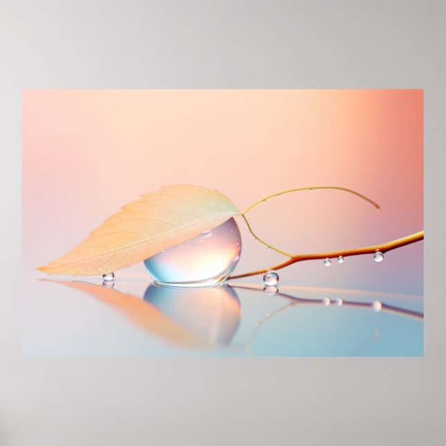 Leaf Water Drop Nature Serene Tranquil  Poster (Front)