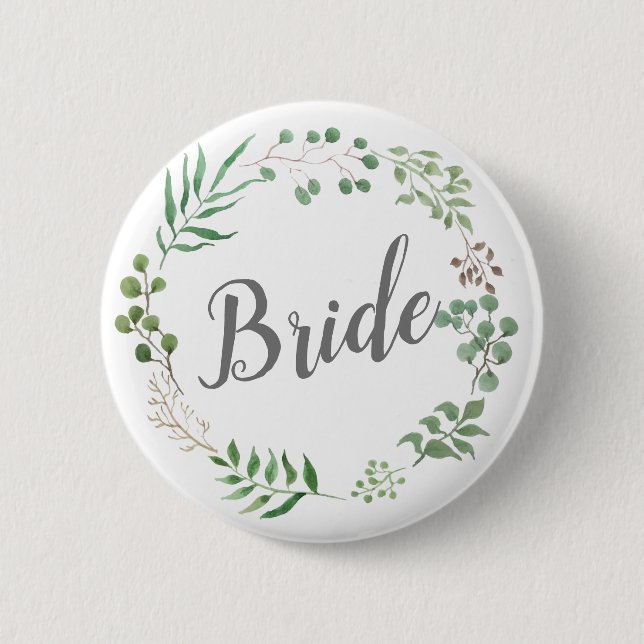 Leaf Wreath Botanical Greenery | Bride 6 Cm Round Badge (Front)