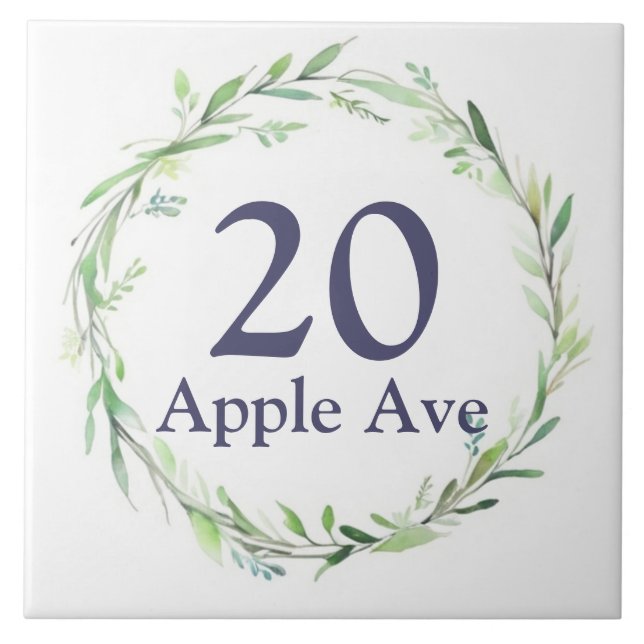 Leaf Wreath Custom House Number Plate Address Sign Tile (Front)