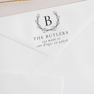 Leaf Wreath Initial Return Address Stamp