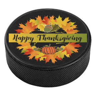 Leaf Wreath Thanksgiving  Hockey Puck