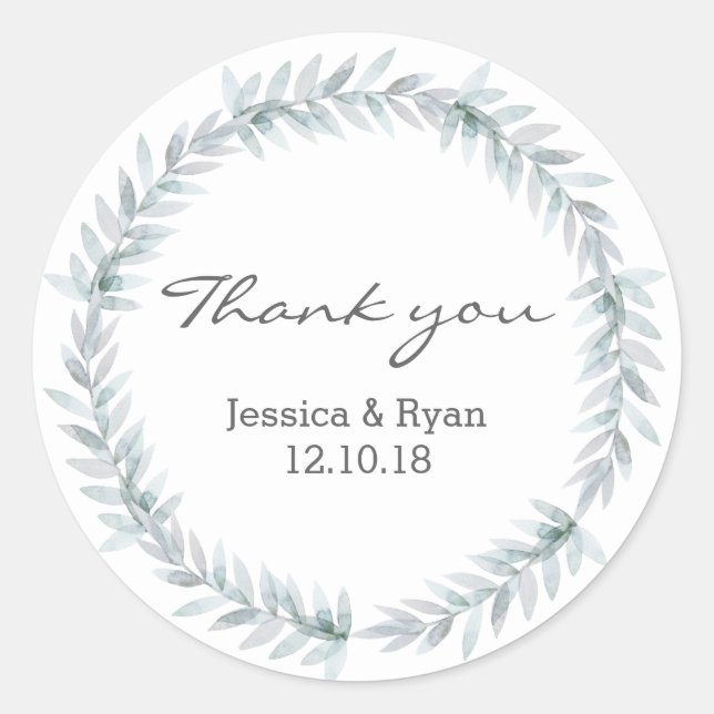 Leaf wreath wedding Thank you stickers (Front)