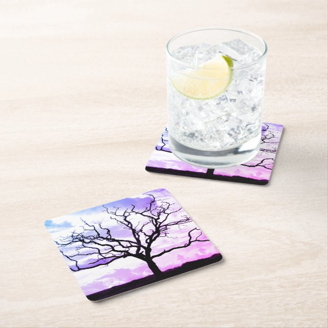 Leafless Tree Square Paper Coaster (Insitu)