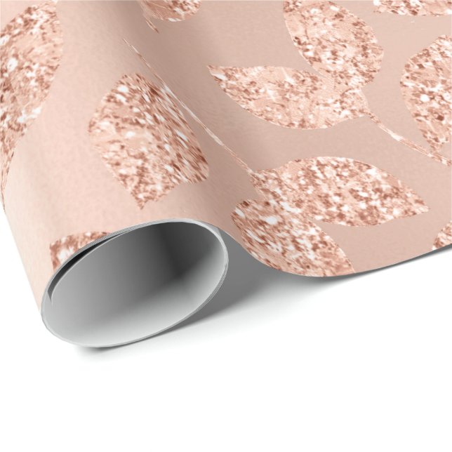 Leafs Botanical Rose Gold Glam Copper Wrapping Paper (Roll Corner)