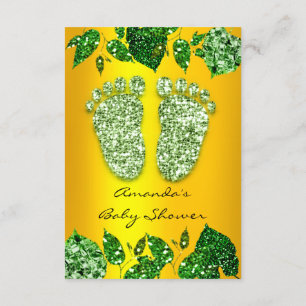 Leafs  Glitter  GOld Mint Green Baby Shower Feet Invitation