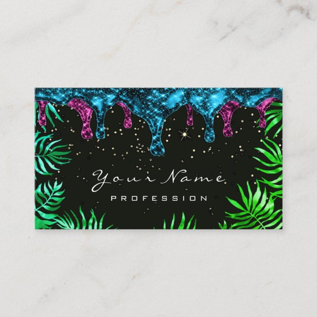 Leafs Glitter Wax Epilation Pink Depilation Tropic Business Card (Front)