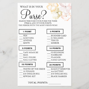 Leafs What is in your purse Shower game card