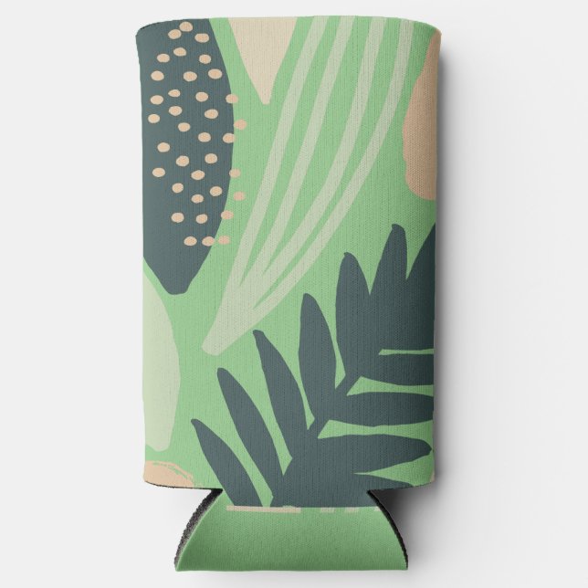 Leafy Art Pattern Green  Seltzer Can Cooler (Front)