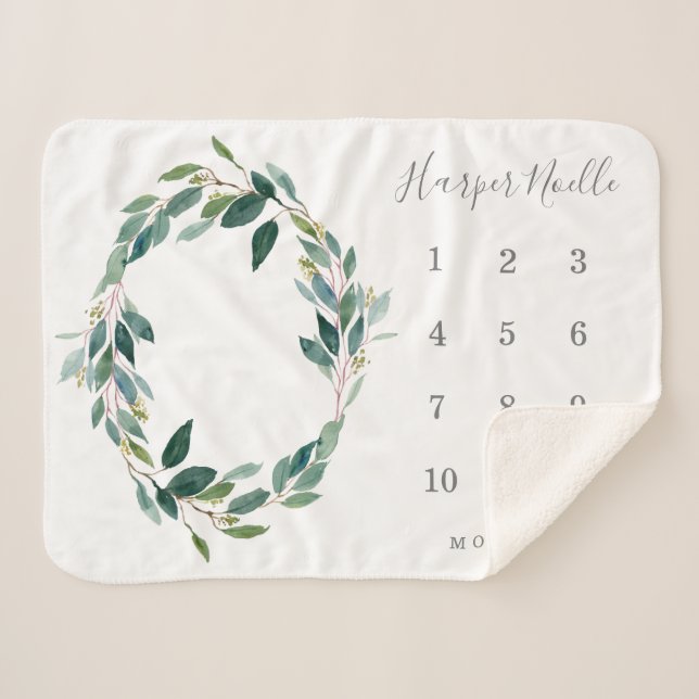 Leafy Baby Milestone Sherpa Blanket (Front (Horizontal))
