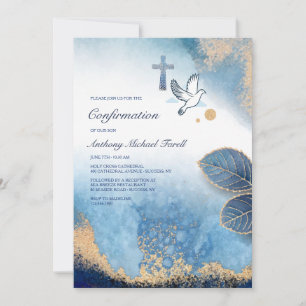 Leafy Blue Frame Religious Invitation 2