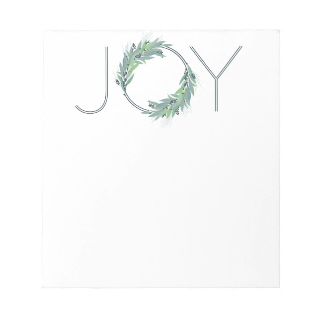 Leafy Blue Joy wreath Christmas/holiday Notepad (Front)