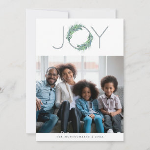 Leafy Blue Joy wreath Christmas/holiday photo Card