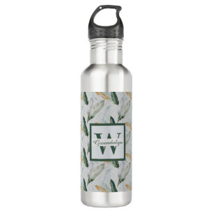 Leafy Boho Botanical Earthy Pattern Monogram 710 Ml Water Bottle