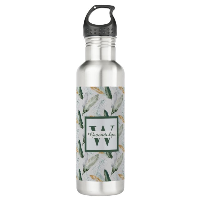 Leafy Boho Botanical Earthy Pattern Monogram   710 Ml Water Bottle (Front)