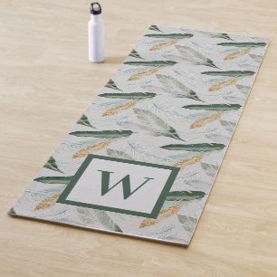 Leafy Boho Botanical Earthy Pattern Monogram  Yoga Mat