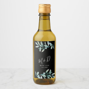 Leafy Botanical Black Mini  Wine Wedding  Label