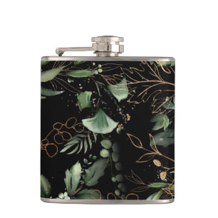Leafy Botanical Eucalyptus Modern Greenery Branch Hip Flask