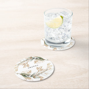 Leafy Botanical Eucalyptus Modern Greenery Branch Round Paper Coaster