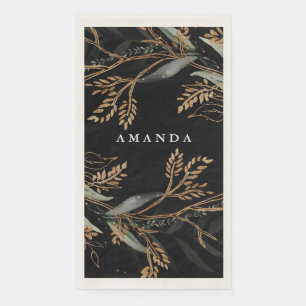 Leafy Botanical Eucalyptus Modern Onyx Branch Napkin