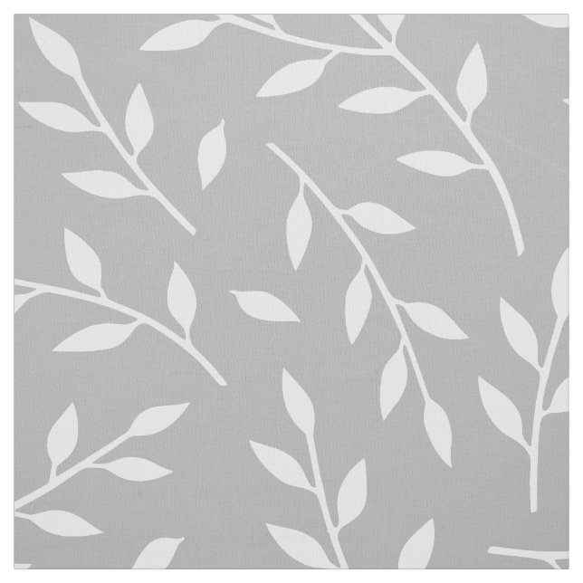 leafy branches pattern white on grey or ANY colour Fabric (Swatch)