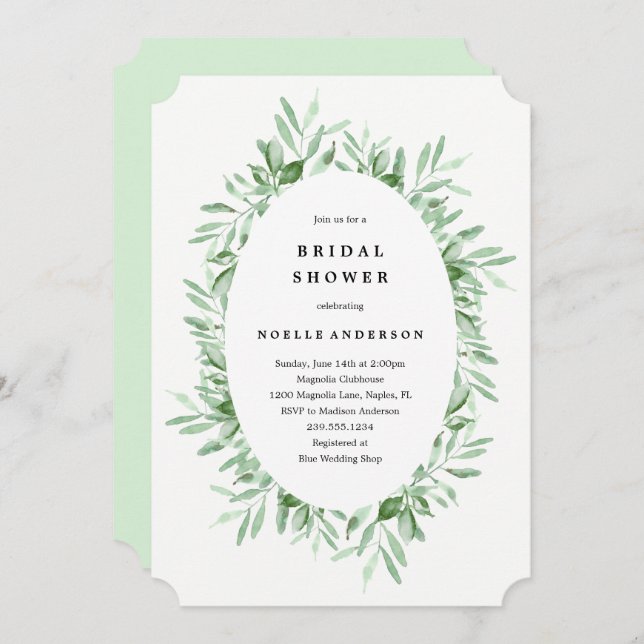 Leafy Bridal Shower Invitation (Front/Back)