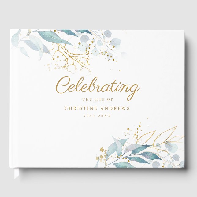 Leafy "Celebration of life" White Guest Book (Front)