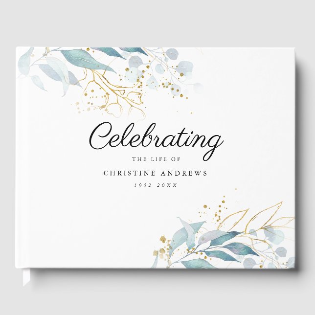 Leafy "Celebration of life" White Guest Book (Front)