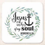 Leafy Christian/Bible  Square Paper Coaster<br><div class="desc">Customer specific,  leafy "Jesus is the anchor of my soul" Paper Coaster.</div>