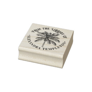 Leafy Coconut Palm Tree Library Book Name Rubber Stamp