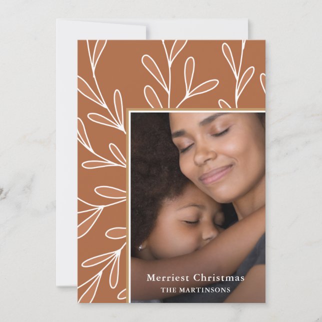 Leafy Coral Frame Photo Christmas Holiday Card (Front)