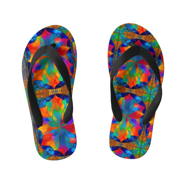 LEAFY COSMIC STAINED GLASS KID'S FLIP FLOPS (Footbed)