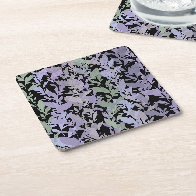 Leafy Creeping Vine Drawing Pattern With Pastels Square Paper Coaster (Angled)