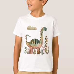 Leafy Dino Scene – Cute Dinosaur Shirt for Kids